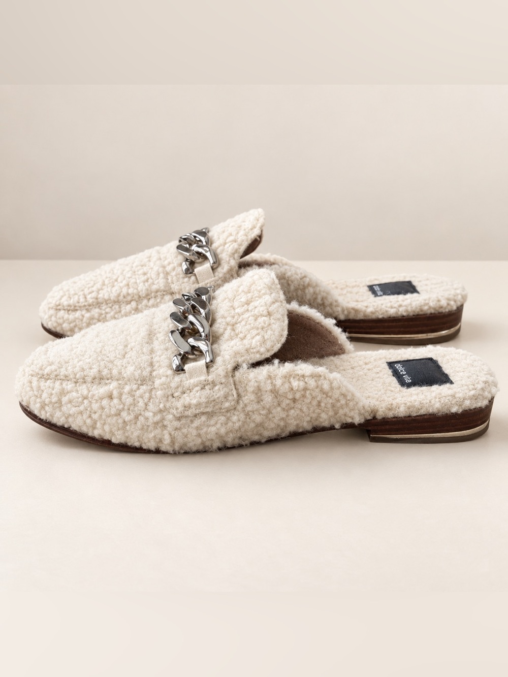 Dolce Vita Pela Plush Faux Shearling Chain Mules Natural Size 8